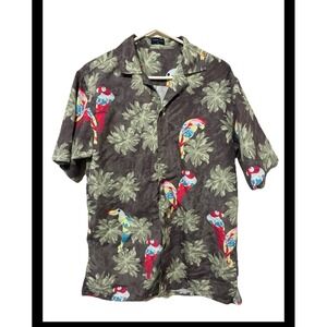 Tropical Storm Mens Parrot Palm Leaf Print Short Sleeve Button Down Shirt Medium